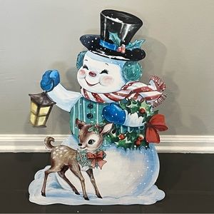 Frosty Snowman Cutout 24in Metal Standing Christmas Retro Design